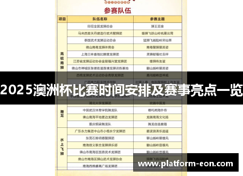 2025澳洲杯比赛时间安排及赛事亮点一览